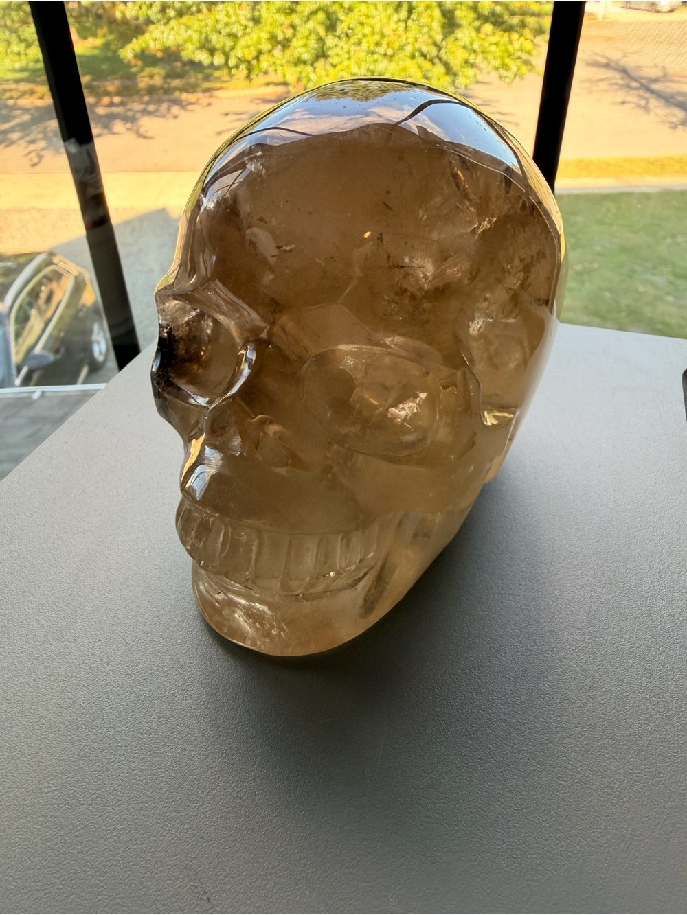 Smoky Crystal Skull Sculpture - Brown Decorative Home Art